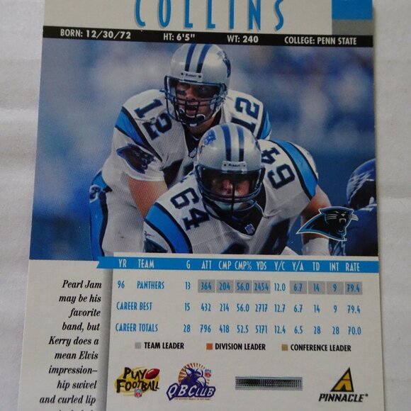 Kerry Collins 1997 Pinnacle Football Trading Card #11 with Collins as Elvis - Picture 1 of 9